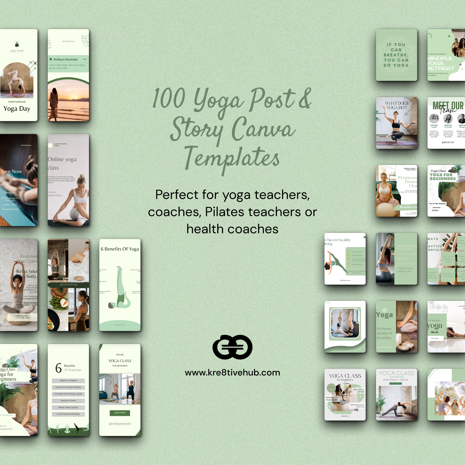 100 Yoga Instagram Post & Story Canva Templates